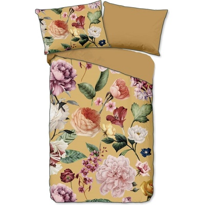 Descanso Жълт чаршаф от органичен памук за единично легло Flowery, 140 x 200 cm Organic - Descanso (30228.63.28)