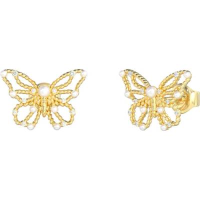 Guess Pozlátené náušnice Motýliky Borboleta JUBE06123JWYGT/U