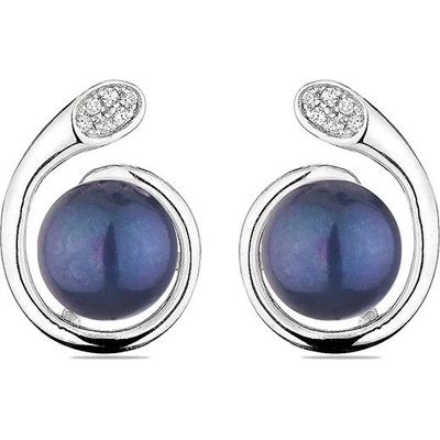 Swan Сребърни обици със сладководни черни перли и циркони CAA089EB Swan