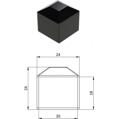 Kovoinox Vnější krytka 20 x 20 mm, plastová PE, černá