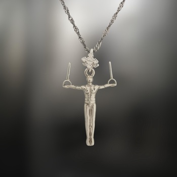 Image 1 of Сребърен мъжки медальон 925 гимнастика | Халки железен кръст