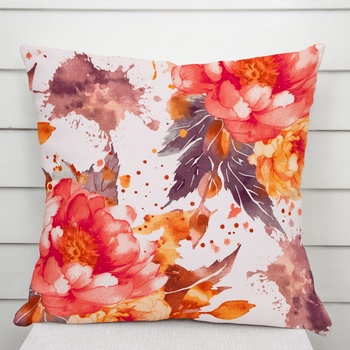 Biante bavlna Sandra SA-600 Veľké červeno-ružovo-oranžové kvety pivonky na bielom 60 x 60 cm