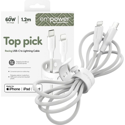 Data кабел empower by PanzerGlass Racing USB-C to Lightning Cable 60W USB 2.0, 1, 2m - Silver White
