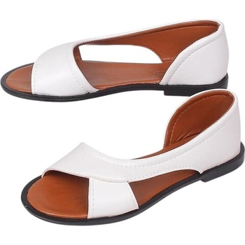 Бели кожени сандали с равна подметка