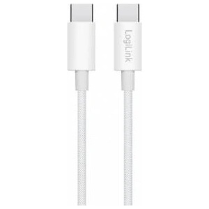 LogiLink USB 2.0 Type-C Cable C/M > C/M, Nylon, 60W white 1.5m