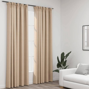 vidaXL Затъмняващи завеси с куки имитация лен 2 бр бежови 140x245 см (321214)
