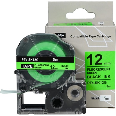 Brother TZe-SK12G, 12mm x 5m, černý tisk / fluorescenční zelený podklad, kompatibilní páska