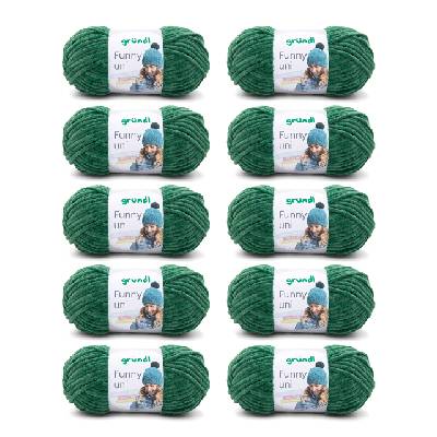 Wolle Funny uni - soft chenille wool for crocheting - cuddly and skin-friendly - 100% polyester - 10 balls 100 g / 120 m - needle size 5-6, dark green - 3442-27