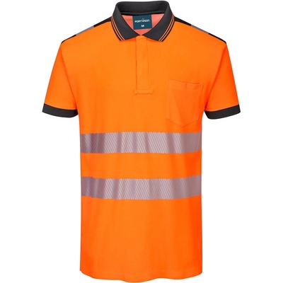 Portwest hi-vis pw3 pw317 / Мъжка светлоотразителна поло тениска с къс ръкав - hv оранжево/черно l (pw317obrl)
