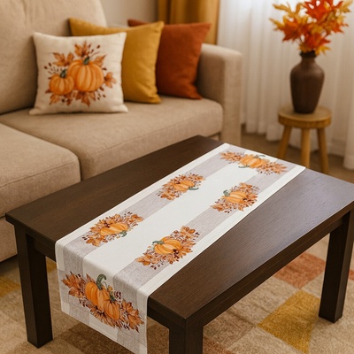 Evenit Vyšívaný behún na stôl 6063 jesenný motív tekvica Polyester 40x90 cm
