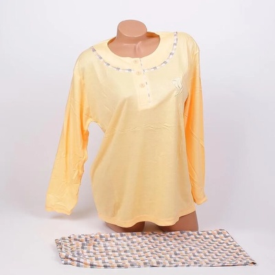 Дамска макси пижама в жълто с каре