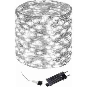 SPRINGOS LED reťaz Nano 10m 100LED 8 funkcií ovládač 3xAA IP44 studená biela