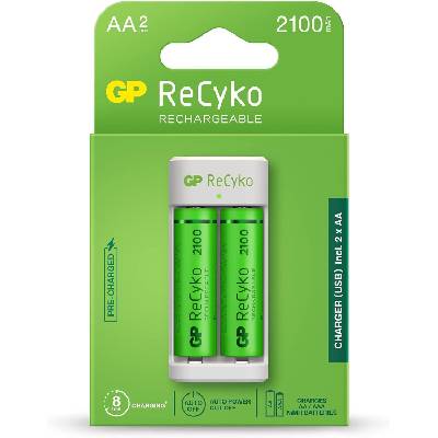 Зарядно GP BATTERIES E211 + 2 * 2100mAh AA, За 2 броя, NiMH (GP-C-E211-2AA-2100)