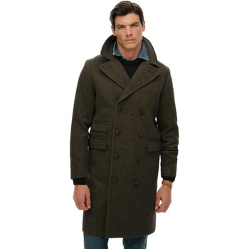 SUPERDRY Палто Superdry Merchant Wool Blend Long coat - Brown (Oak Brown Herringbone)
