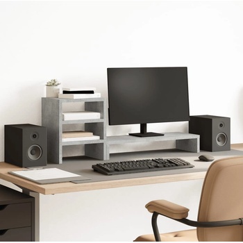 vidaXL Поставка за монитор с органайзер за бюро бетонно сив инж. дърво (854736)