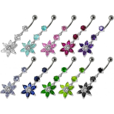 Šperky4U stříbrný piercing do pupíku kytička BP01144-A