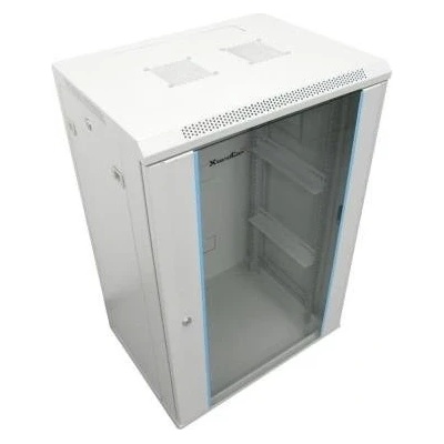 XtendLan WS-18U-66-GREY-P Rozvaděč, 19", na stěnu, jednodílný, rozložený, výška 18U, 600 x 600, skleněné dveře, kouřové sklo, nosnost 60kg, šedý WS-18U-66-GREY-P