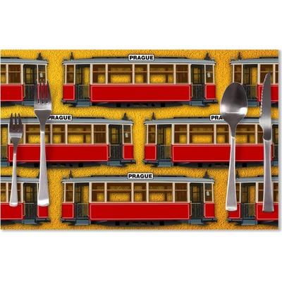 Sablio Prestieranie Pražské historické električky Žltý Pattern 40x30cm