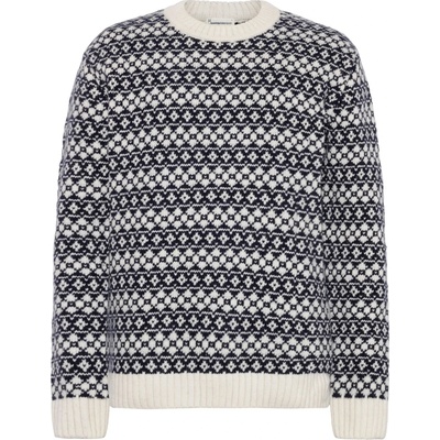 KnowledgeCotton Apparel Мъжки вълнен пуловер KnowledgeCotton Apparel Fair Isle Crew Neck Lambswool Knit Wool jumper - Blue Stripe - размер XXL (005-6708-0115)