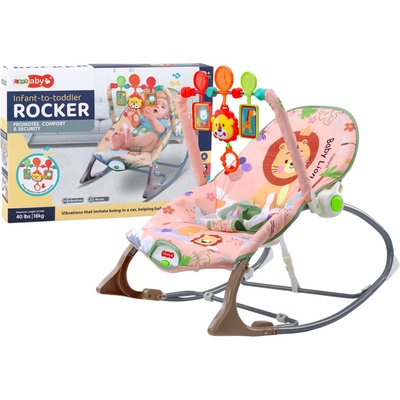 LEAN Toys Houpací křeslo Bouncer For Baby Vibration Sound Houpací houpačka Pink Lion