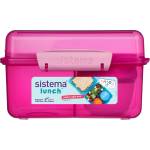 Holmes Products (Europe) Limited Кутия за закуски Sistema Lunch Cube Max с разделени части и контейнер за кисело мляко с двоен капак 2 л, розова