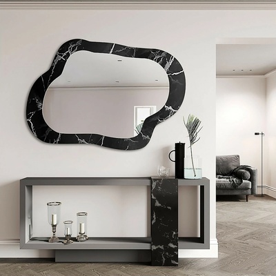 Alfaram Nepravidelné zrkadlo na čierno-striebornom mramore – MARBLE GRISO 90x63
