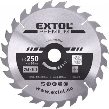 EXTOL PREMIUM pilový kotouč s SK plátky, 250x2,2x30mm, 24T, šířka SK plátků 3,2mm