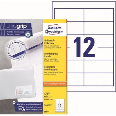 AVERY QuickPEEL, 97 x 42,3 mm 100 listů