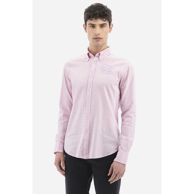 La Martina košeľa man shirt L/S cotton linen fialová