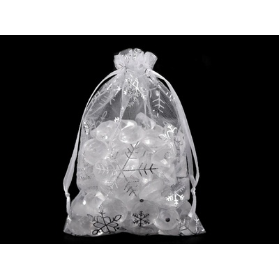 Vánoční dárkový pytlík vločky 10x15 cm organza - bílá stříbrná (100 ks)