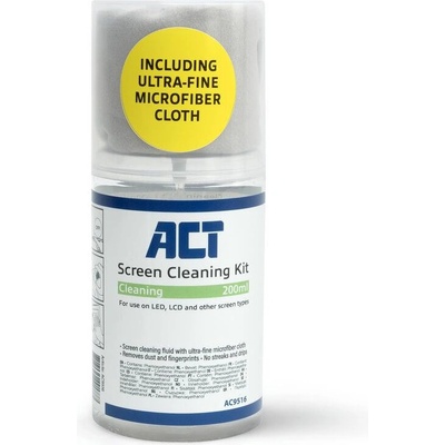 ACT Спрей за почистване на екрани с микрофибърна кърпа 200мл (ewent-act-wip-ac9516)