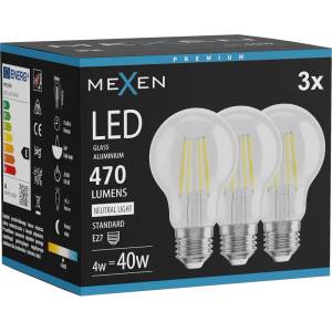Mexen Vintis 3x LED нажежаема жичка E27, A60, 4W, Неутрална - 4000K, 470 lm, прозрачно (L150-E27-0440-00x03)