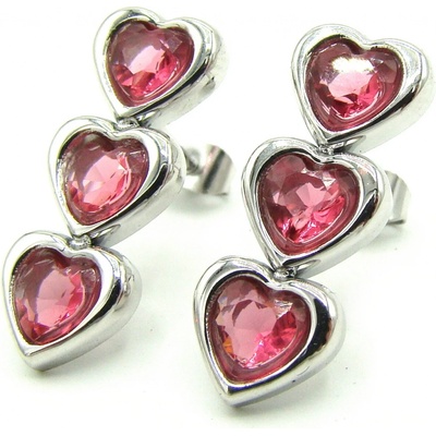 Steel Jewelry náušnice RŮŽOVÉ SRDCE Chirurgická ocel NS231265