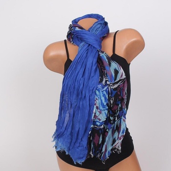 Image 1 of Дамски шал в синьо с цветни орнаменти