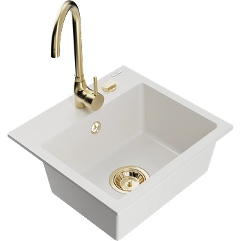 Mexen Milo гранитна мивка с 1 камера с кухненски смесител Telma, бял - 6505-20-670200-50 (6505-20-670200-50)