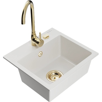 Mexen Milo гранитна мивка с 1 камера с кухненски смесител Telma, бял - 6505-20-670200-50 (6505-20-670200-50)