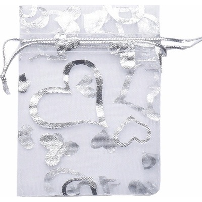 Nefertitis Dárkový sáček organza 7 x 9 cm stříbrný se srdíčky NF16248 - 7 x 9 cm
