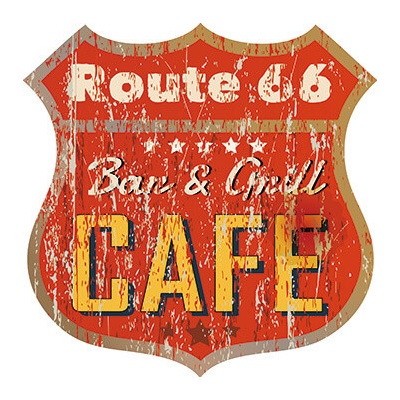 Ceduľa Route 66 Cafe štít