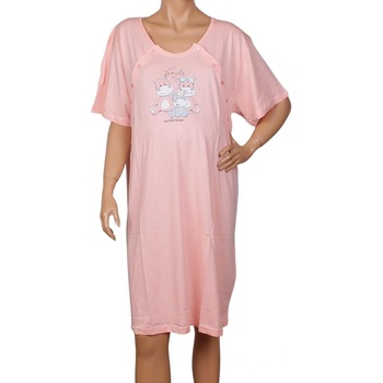 Image 1 of Макси нощница за кърмене в цвят праскова с кравички