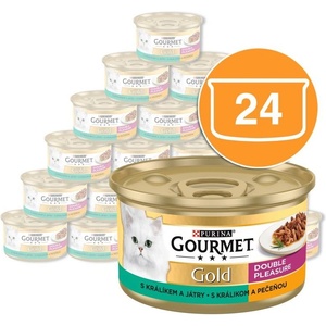 Gourmet Консерва Gourmet GOLD - гриловани и задушени парчета месо с заек и черен дроб, 24 x 85г