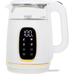 Adler AD 1305 WG, 2200 W, 1, 7 л, Сензорно управление, Филтър за люспи, Пластмаса-стъкло, Бяло-Арани, Електрическа кана (AD 1305 WG)