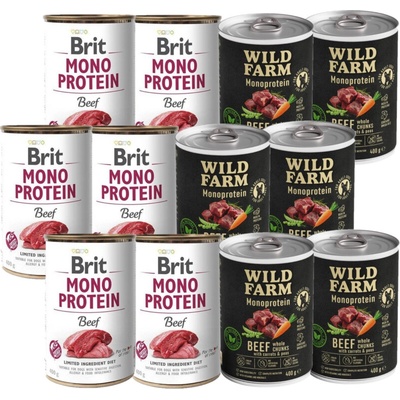 Brit mono protein beef 6x400 g + Wild Farm Monoprotein Beef 6x400 g