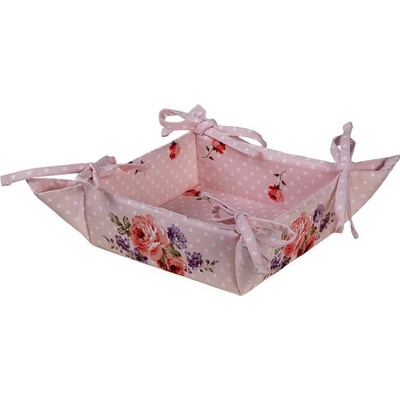 Ružový bavlnený košík na pečivo s ružami Dotty Rose - 35*35*8 cm - Clayre & Eef