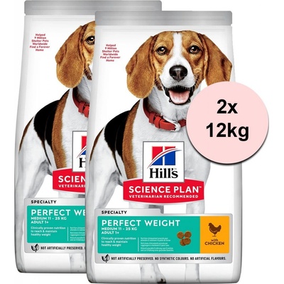 Hill's Science Plan Perfect Weight pre stredné dospelé psy s kuracím 2 x 12 kg