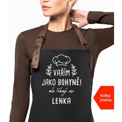 Kariban Zástěra pro ženy se jménem Exclusive Vařím jako bohyně ale říkají mi.. Černá Black