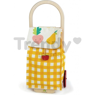Tender Leaf Toys Nákupný vozík z textilu Shopping Trolley Yellow s drevenou konštrukciou