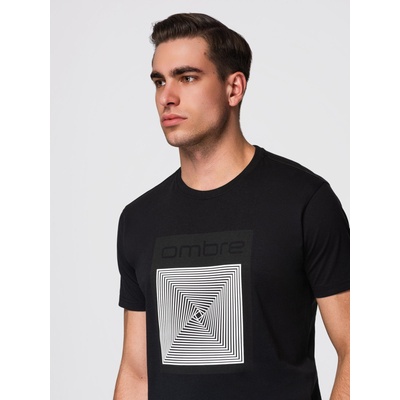 Ombre Clothing Мъжка памучна тениска с геометричен печат - черна V1 OM-TSPT-0260 Ombre Clothing Ombre Clothing | Cheren | МЪЖЕ | S