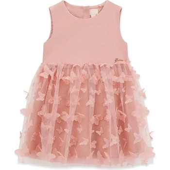 Guess Нежна рокля за мини момиче в розово с тюл с пеперуди Guess