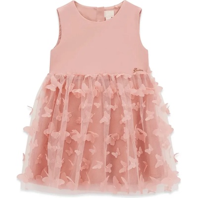 Guess Нежна рокля за мини момиче в розово с тюл с пеперуди Guess