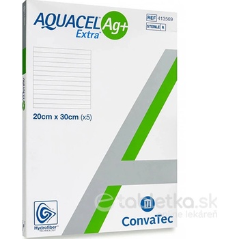 AQUACEL Ag+ Extra krytie na rany so striebrom so zosilneným účinkom 20 x 30 cm 5 ks